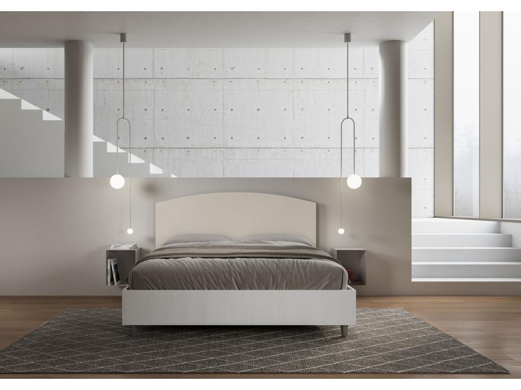 Lit avec sommier 160x190 structure frêne blanc tête de lit similicuir Boisona IXCD15154