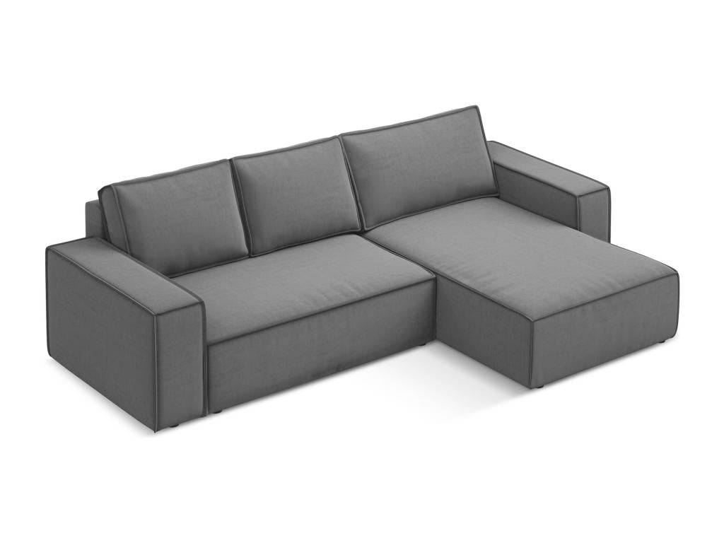 Canapé d'angle 3 places droit convertible en velours - gris - Boisona NTFO43887