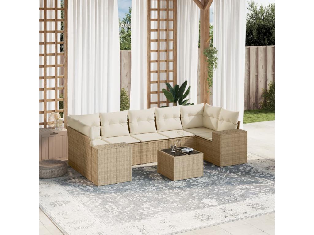 Salon de jardin avec coussins 8 pcs beige résine tressée RAPE51995