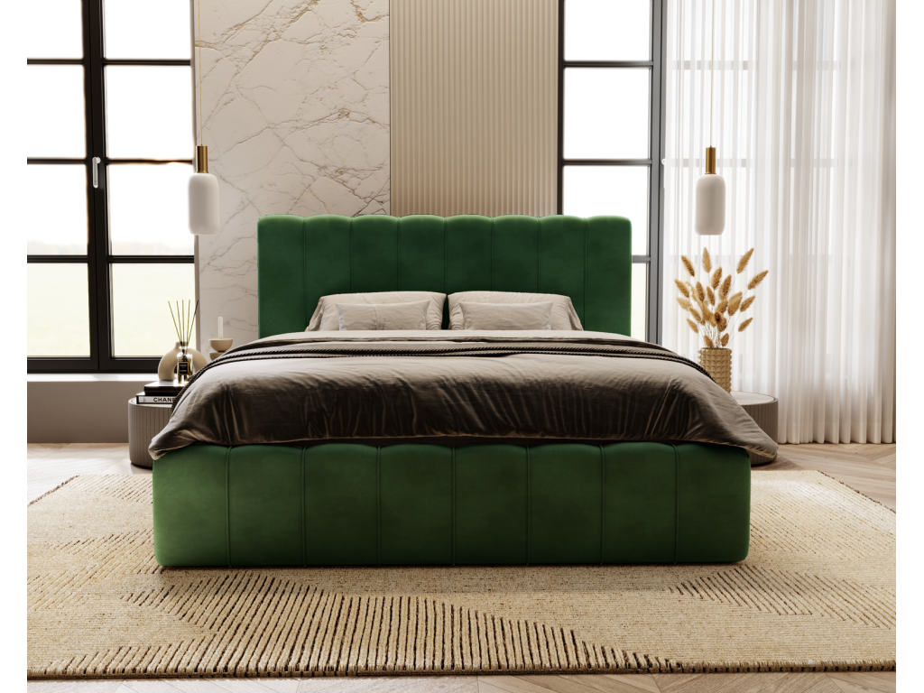 Boisona Lit Capitonné 140x200 Boisona - Lit avec Sommier à Boisona Rangement Tête de Lit - Lit double velours Vert Boisona Velvet 2225 FLQP73011
