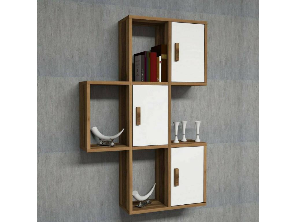 murale Boisona Étagère Tablette murale Rayonnage polyvalent 50x20h113 cm Noyer et Blanc ZNWP89820