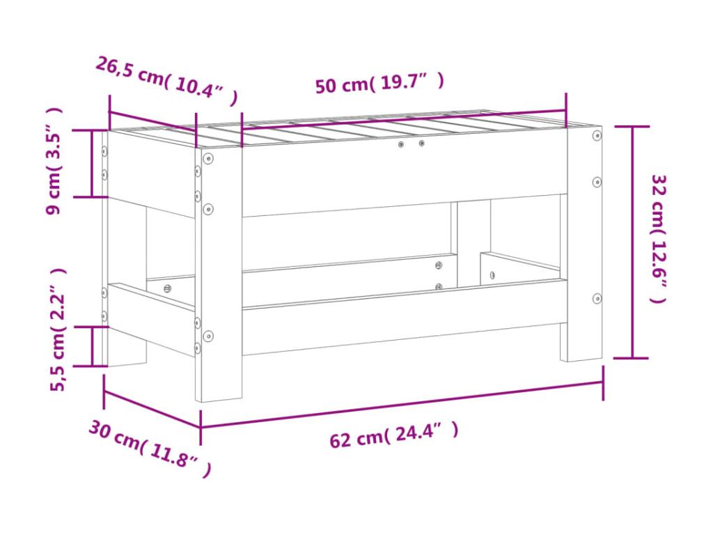 Repose-pied de jardin 62x30x32 bois de pin massif BWYV46931