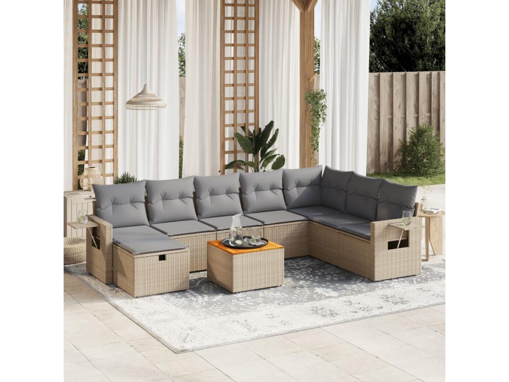 Salon de jardin avec coussins 9 pièces Boisona beige résine tressée NJGS91677