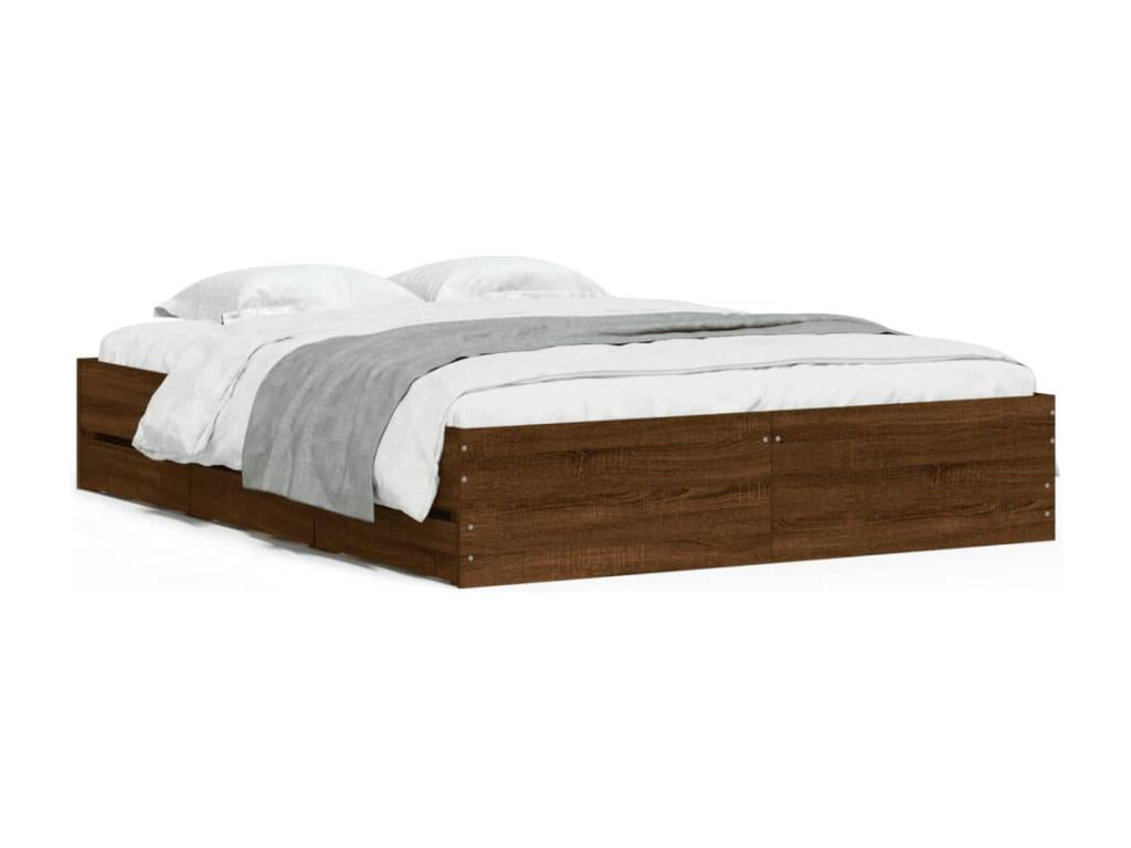 Cadre de lit et tiroirs chêne marron 140x190 bois ingénierie MYZG24067