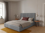 Lit coffre 140x190 cm avec tête de lit coutures verticales - Tissu - Gris - Boisona TTJX33848