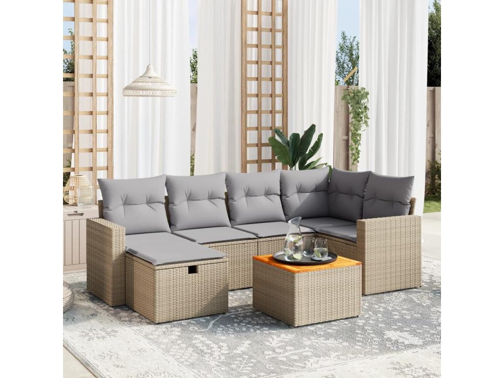 Ensemble de mobilier de jardin en résine tressée beige - dlz1766582470121