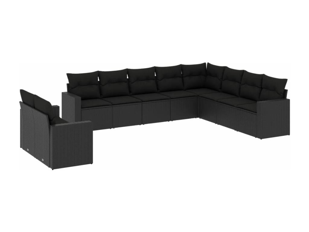Salon de jardin 10 pcs avec coussins noir résine tressée HKJB55207