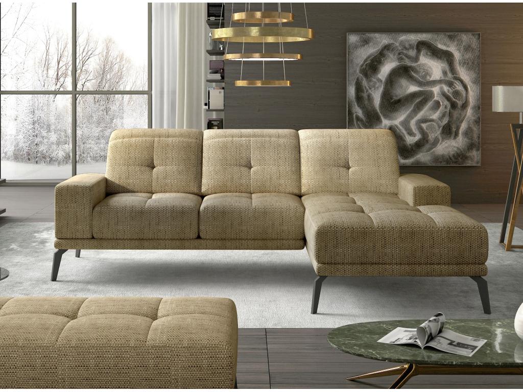 Canapé d'angle droit 5 places tissu beige chiné Boisona 265cm MRQK63166