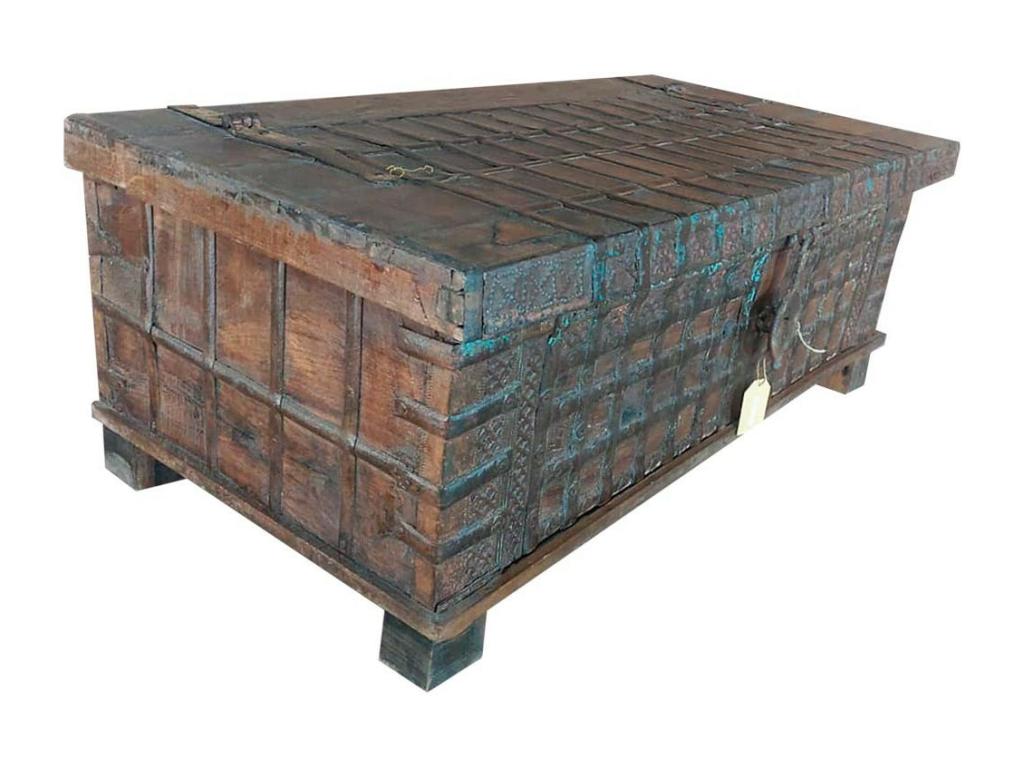 Table coffre en bois marron 117x58x45h LWLV99651