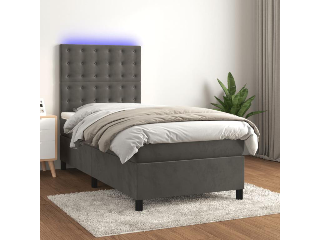 Sommier à Boisona de lit et matelas et LED Gris foncé 80x200 cm NDXN73640