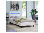 Lit LED simple 90x190 cm avec sommier tête de lit confortable lit 1 place revêtement synthétique blanc LUCENO SMMW40262