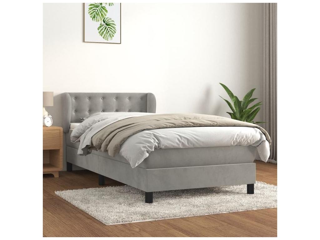 Sommier à Boisona de lit et matelas Gris clair 90x200 Velours CVXC22933