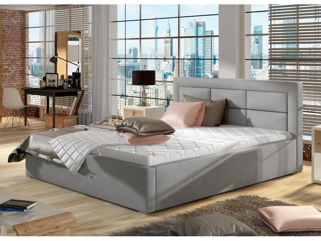 Lit en velours gris, 140 x 200 cm