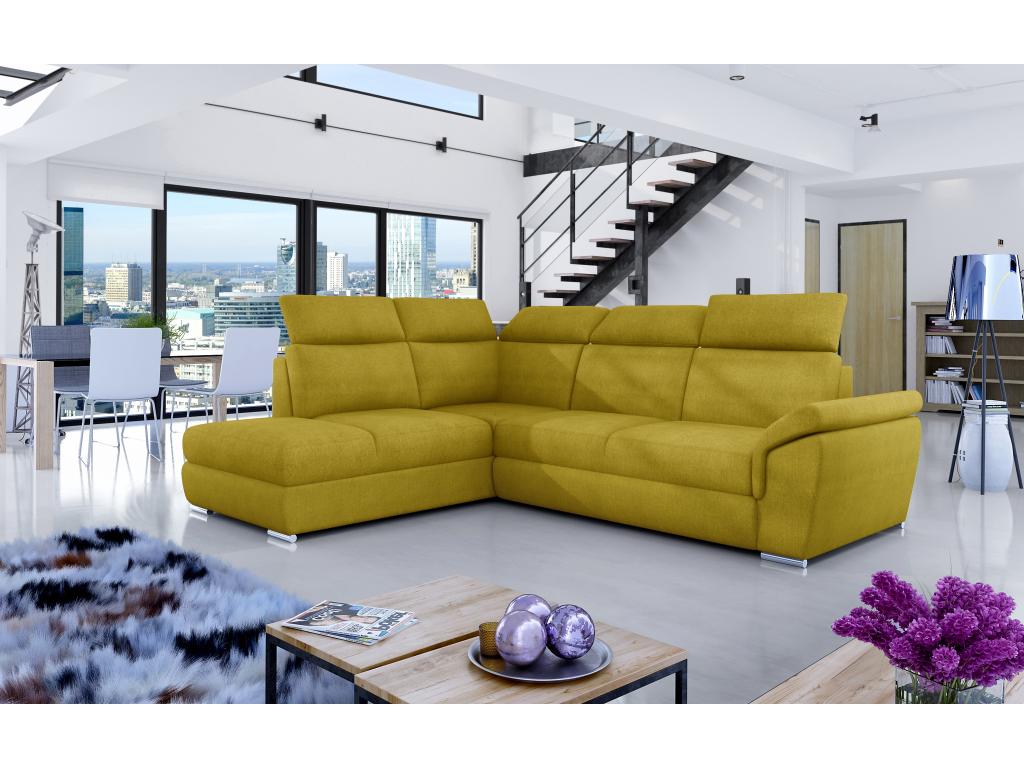 Canapé angle gauche convertible tissu jaune avec appuis-tête réglables Boisona 260cm QIKK79236