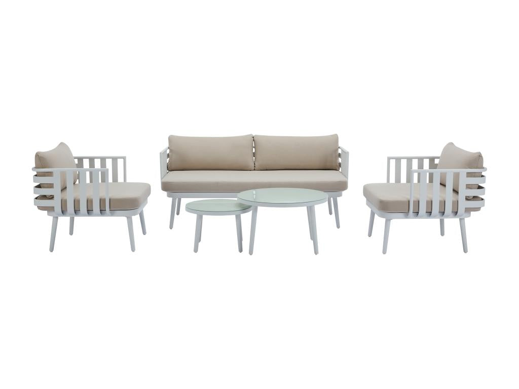 Salon de jardin en aluminium canapé 2 places 2 fauteuils et 2 tables basses - Blanc - Boisona JSEW91622