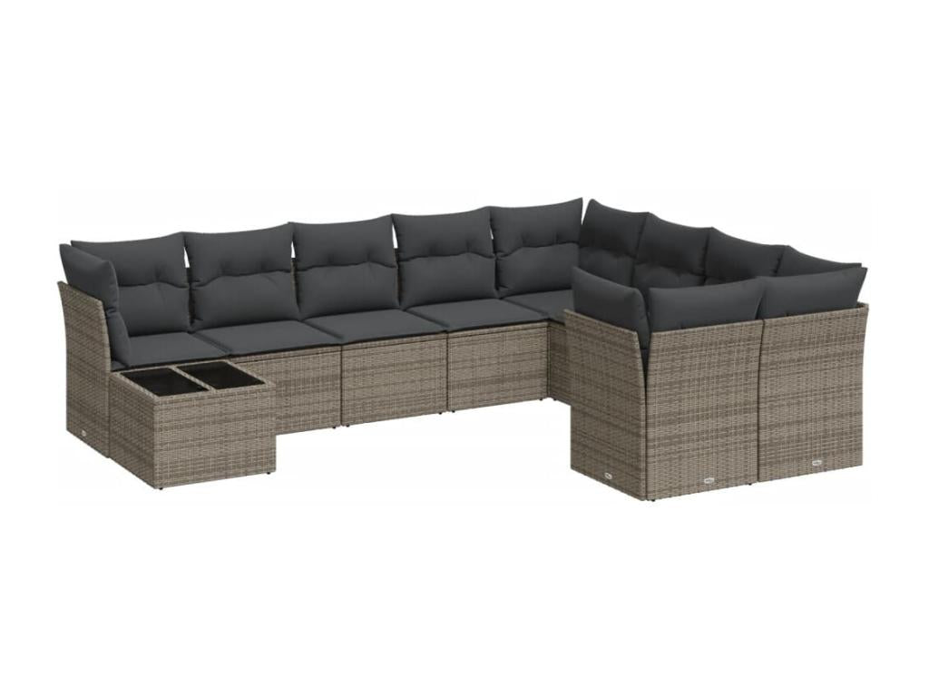 Salon de jardin avec coussins 10 pièces gris résine tressée FRAS23331