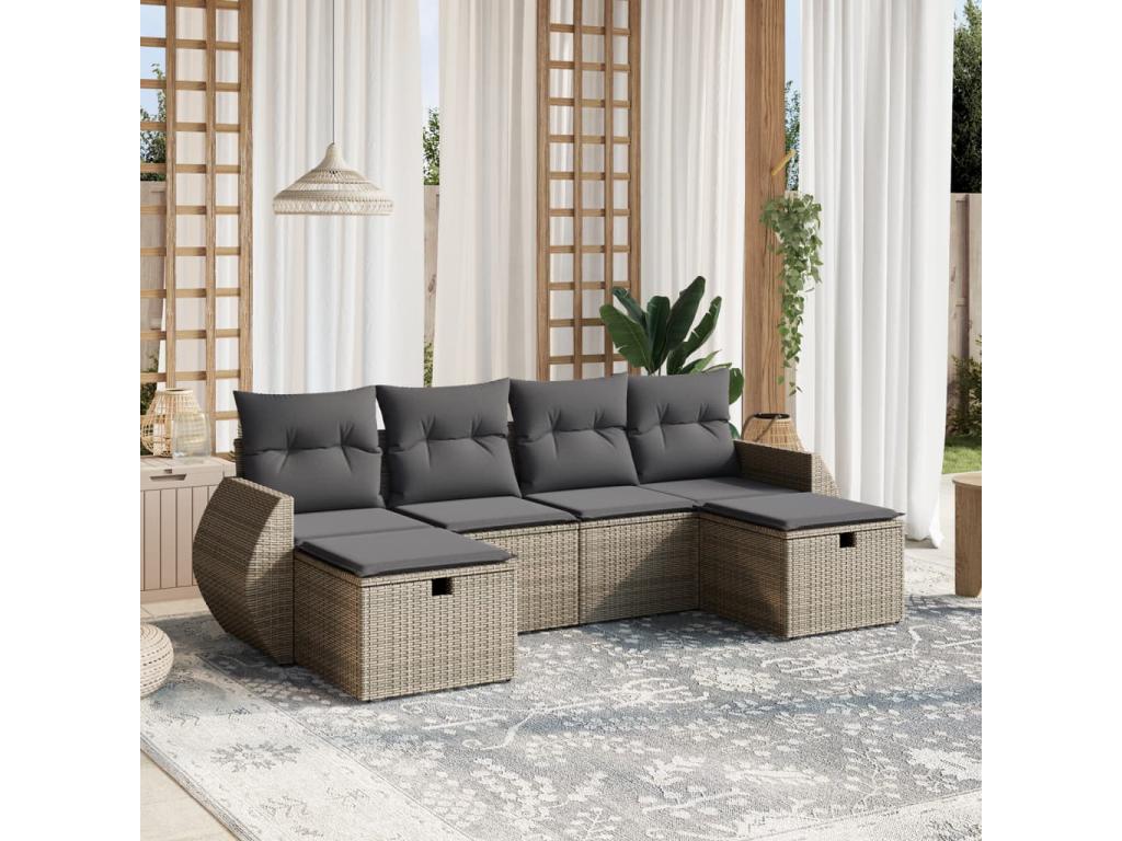 Salon de jardin 6 pièces avec coussins gris résine tressée BAIA59888