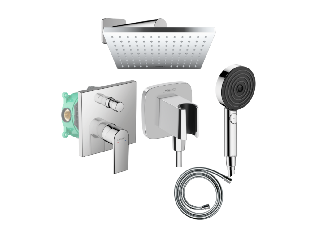 Colonne de douche encastrée mécanique Boisona Vernis Boisona Douche de tête Vernis Boisona Flexible Isiflex Douchette Boisona chromée NQSM84744
