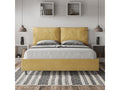 Lit coffre double surélevé capitonné Boisona 160x190 en microfibre ocre WPAT86513