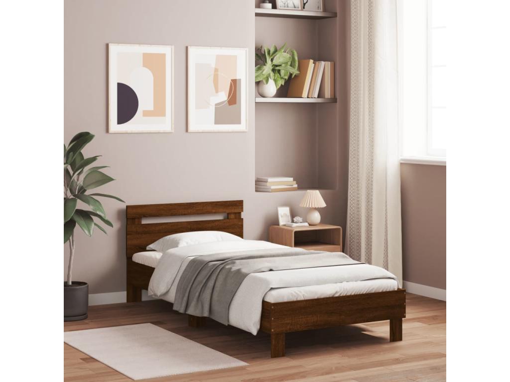 Cadre de lit avec tête de lit chêne marron 100x200 ZOAJ99630