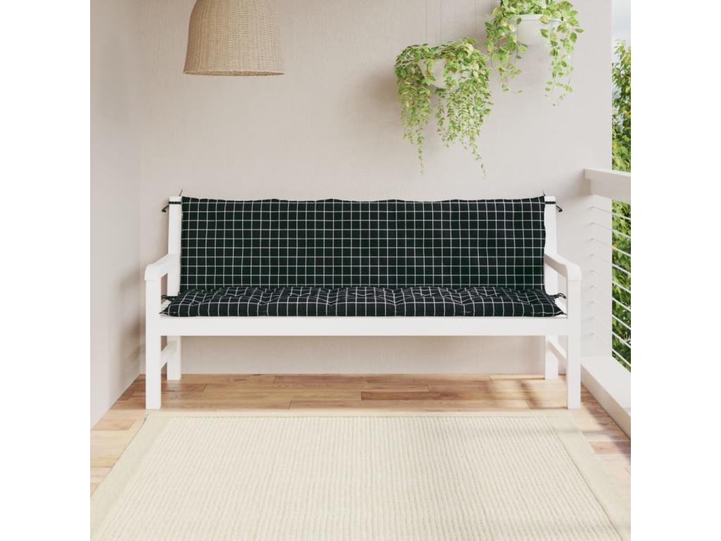 Coussins de banc de jardin 2 pièces motif à carreaux noir BLVX01253
