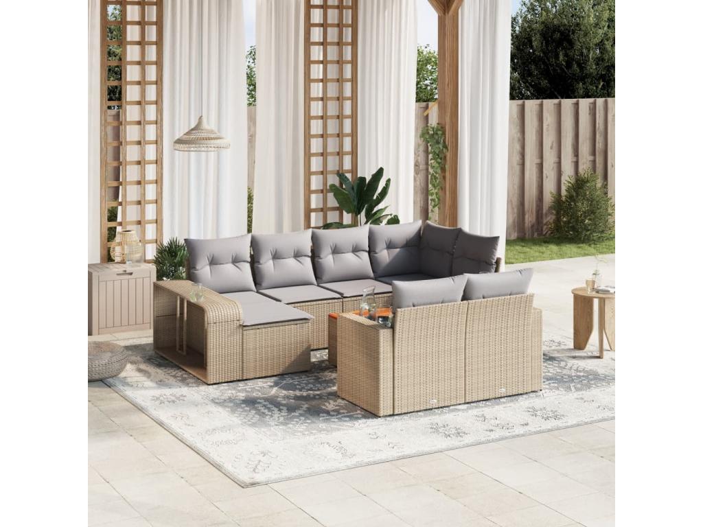 Ensemble de mobilier de jardin en résine tressée beige - dlz1766582046238
