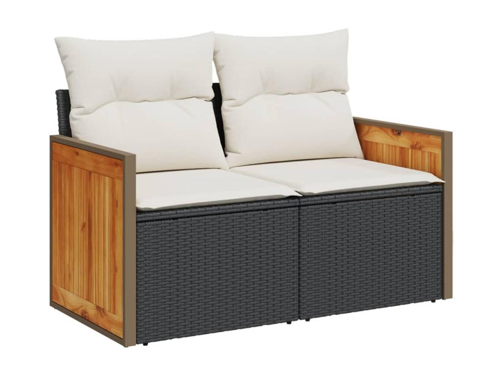 Salon de jardin 9 pièces avec coussins noir résine tressée BBCQ04971