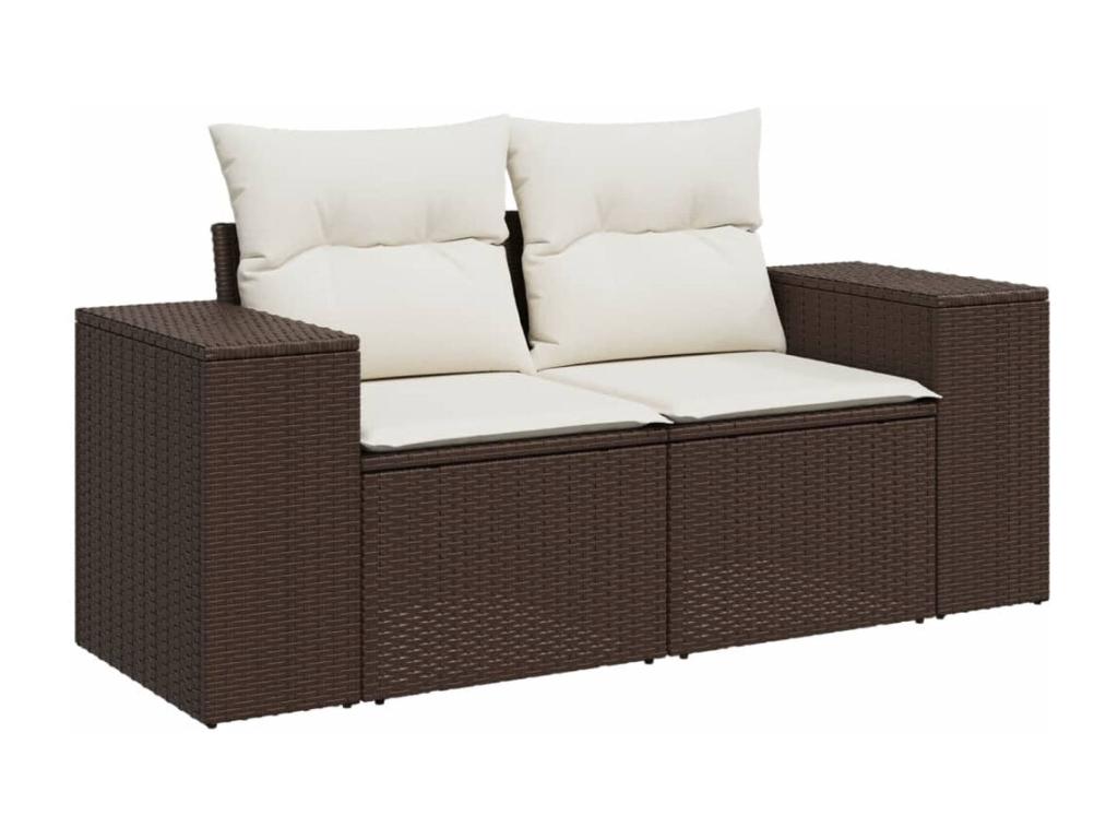 Salon de jardin 8 pièces avec coussins marron résine tressée WDEJ80323
