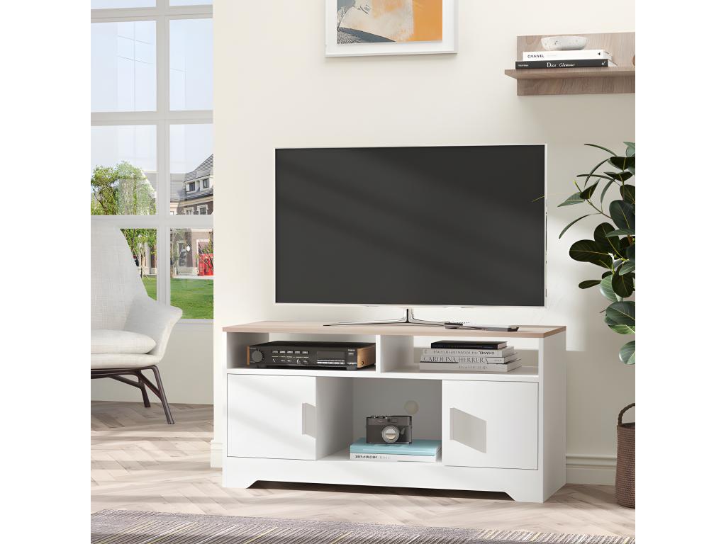 Meuble tv Boisona blanc et bois PZJR14592