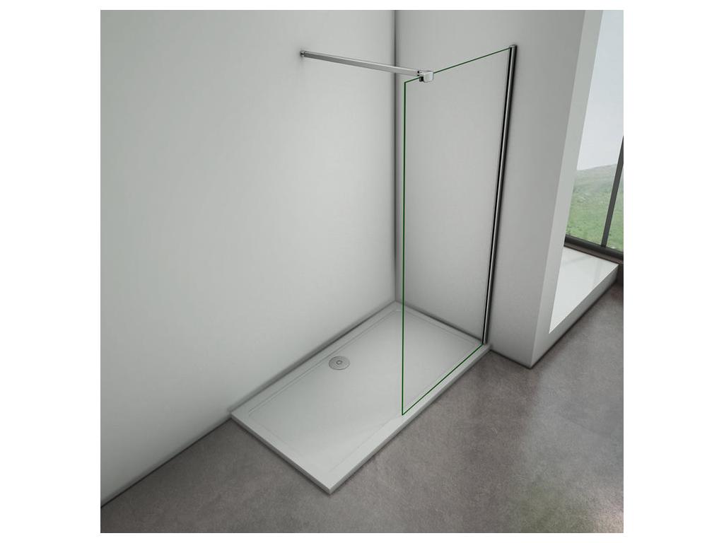 Paroi de douche à l'italienne 110x200cm avec barre de fixation 90cm avec grande pince - Chromé - Verre 8mm trempé transparent BMAI17562