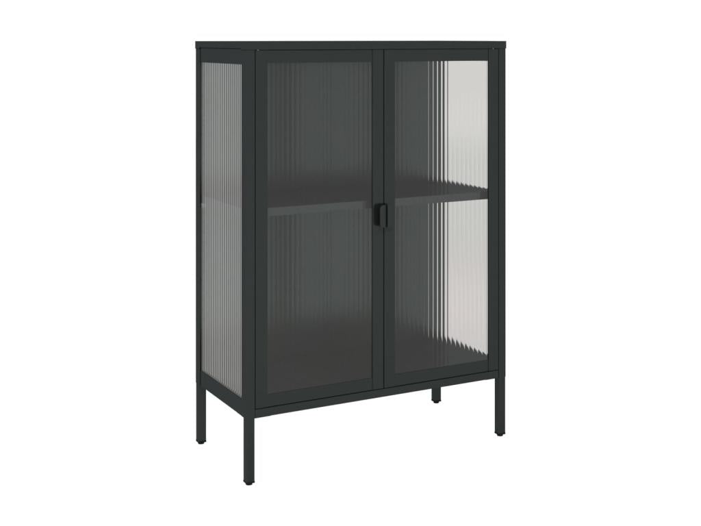 Buffet noir 75x35x105 cm verre et acier SXBF37330
