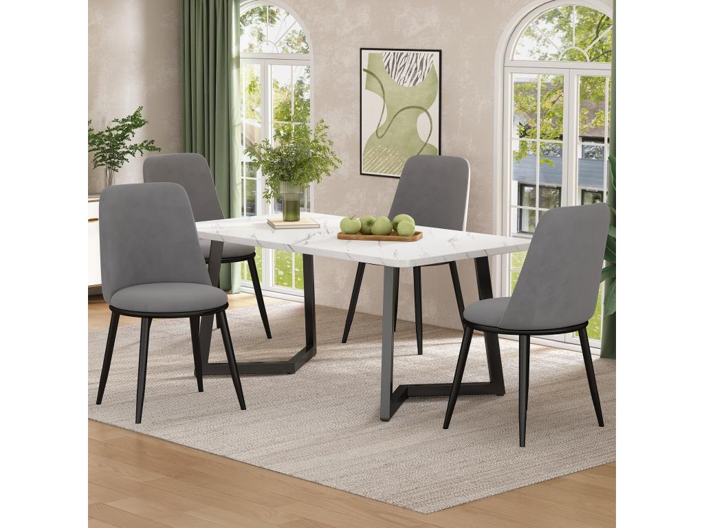 Chaises de salle à manger en velours dossier rond pieds noirs lot de 4 gris d44cm×h88cm EQMD51726