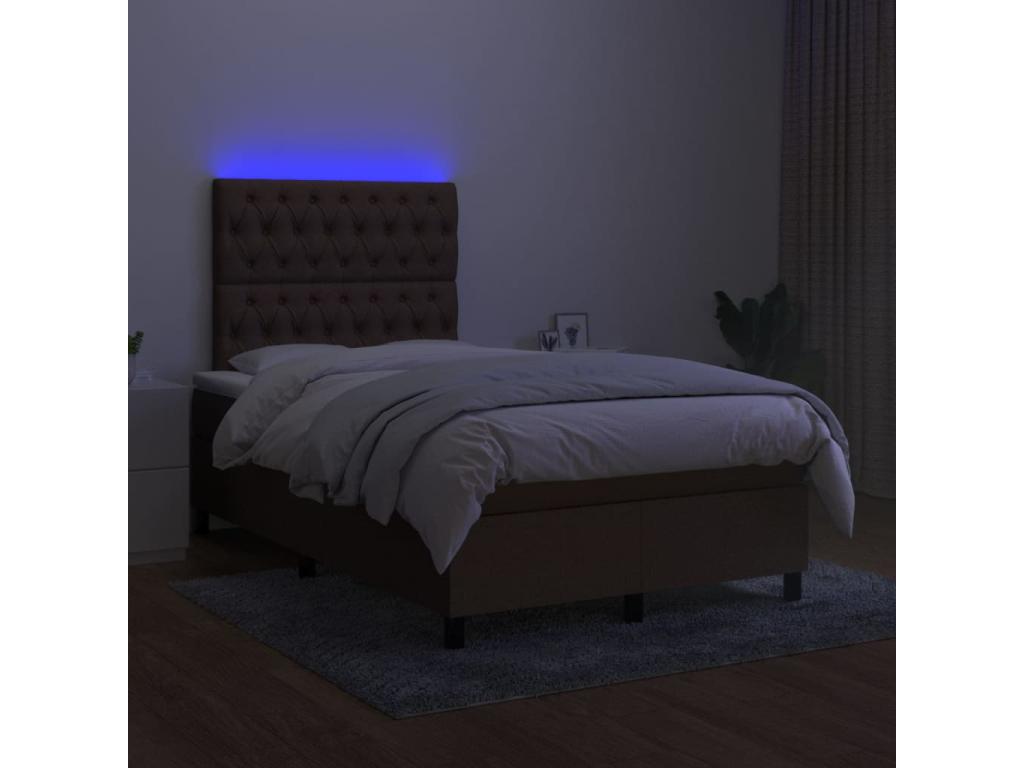 Sommier tapissier matelas et LED Marron foncé 120x200 cm Tissu QRMS44921