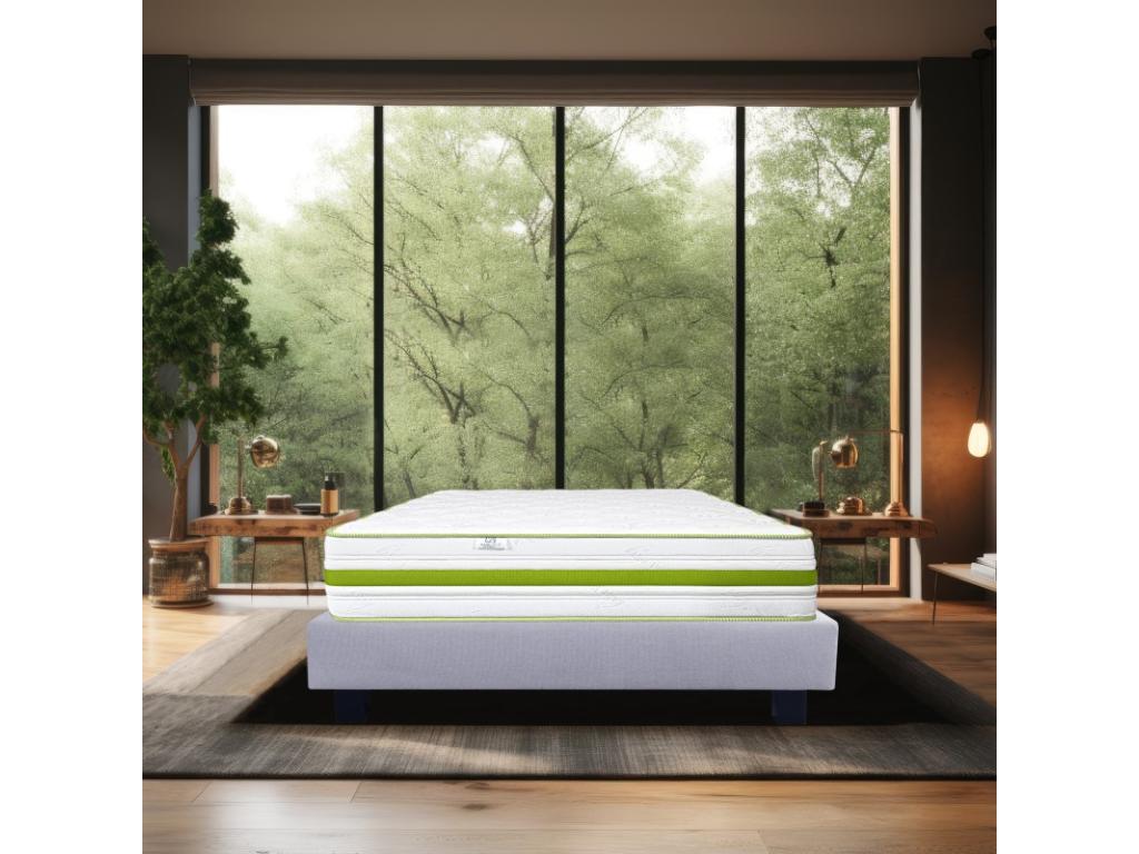 Ensemble Matelas Boisona 30 cm mousses haute densité ferme face été/hiver sommier gris ep20cm 90x190cm CSFC11886