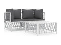 Salon de jardin avec coussins 3 pièces blanc acier BVMB07678
