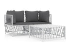 Salon de jardin avec coussins 3 pièces blanc acier BVMB07678