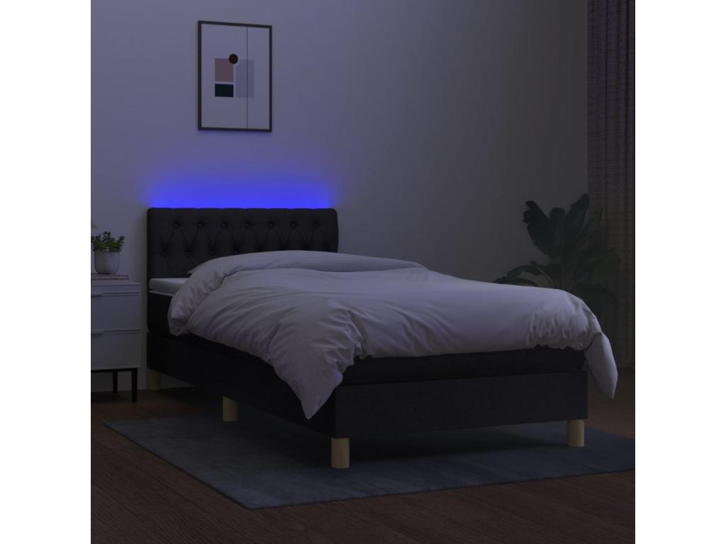 Sommier tapissier avec matelas et LED Noir 90x190 cm Tissu TOWD56003