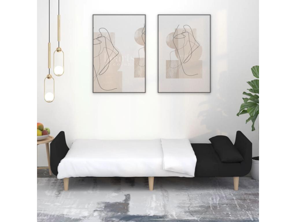 Canapé-lit à 2 places avec deux oreillers tissu noir IKSS79950