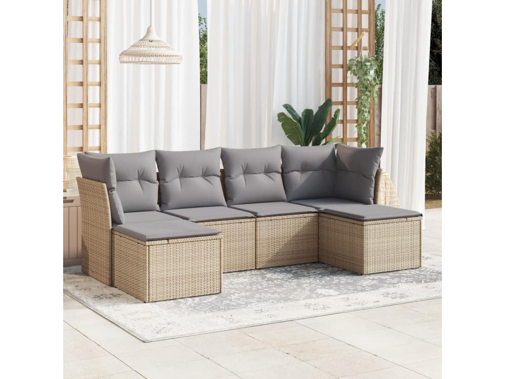 Salon de jardin avec coussins 6 pcs beige résine tressée VDCX73170