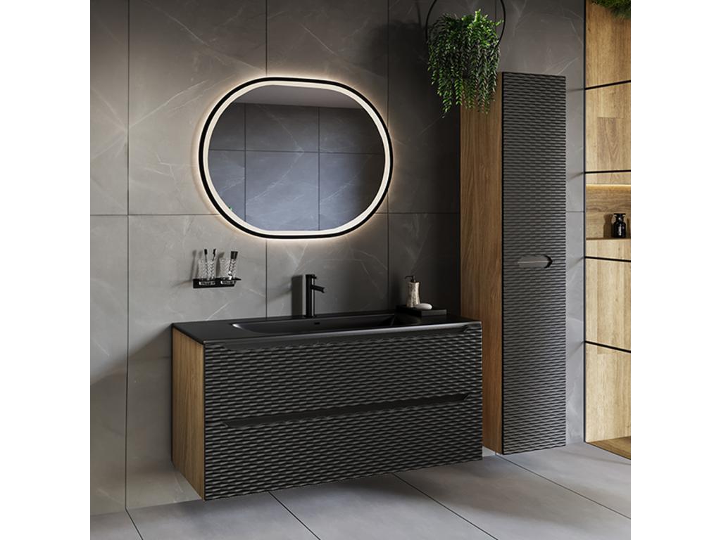 Meuble simple vasque encastrée 120cm 2 tiroirs Boisona Noir et bois IIOH47527