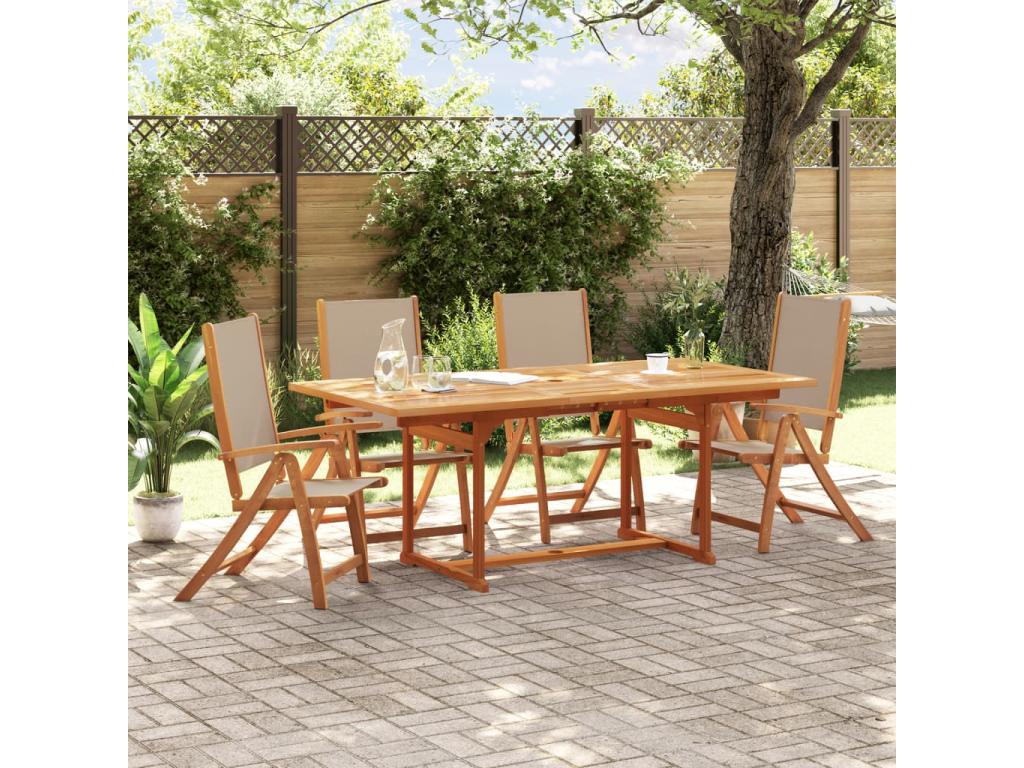 Ensemble à manger de jardin 5 pièces bois d'Boisona solide textilène WIBO52815