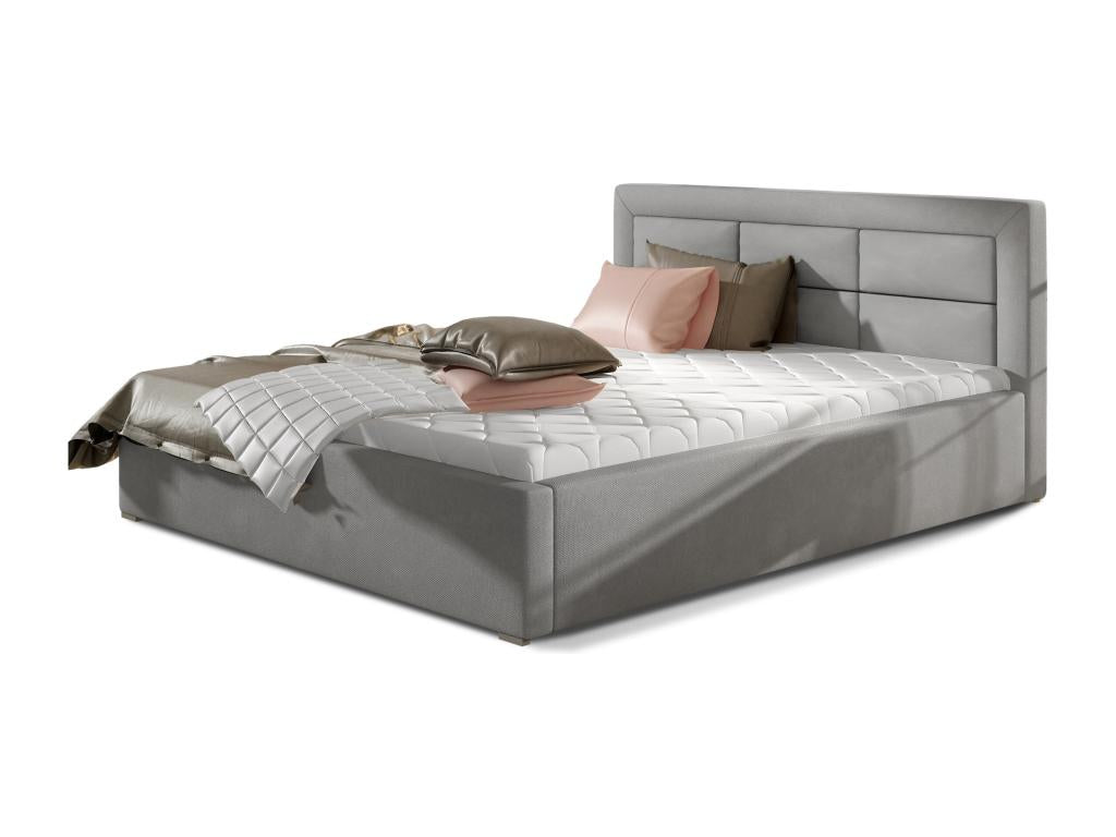 Lit moderne velours capitonné Boisona-Couleur Gris clair-140x200-Version coffre de rangement MFHP90046