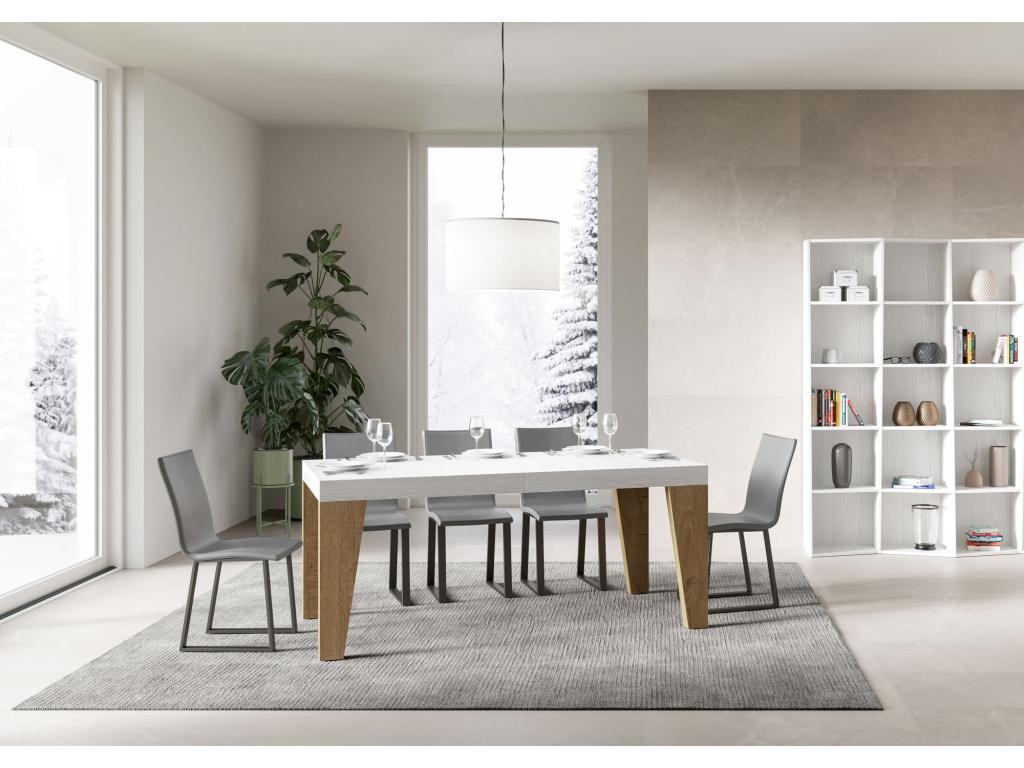 Table extensible 90x160/420 cm Boisona dessus Frêne Blanc pieds Chêne Nature LFON30849