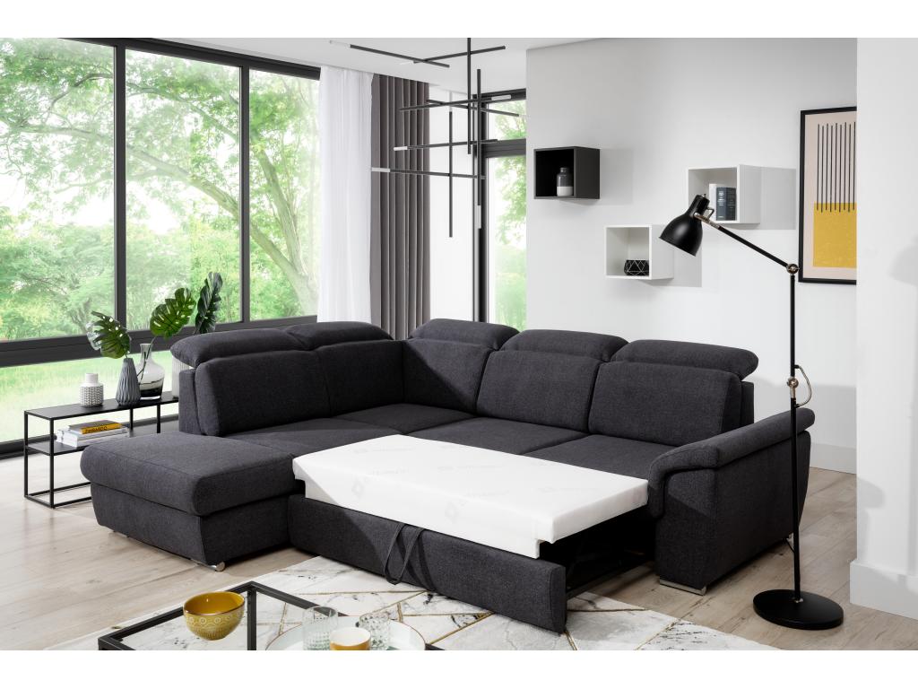 Canapé angle gauche convertible tissu jaune avec appuis-tête réglables Boisona 260cm QIKK79236
