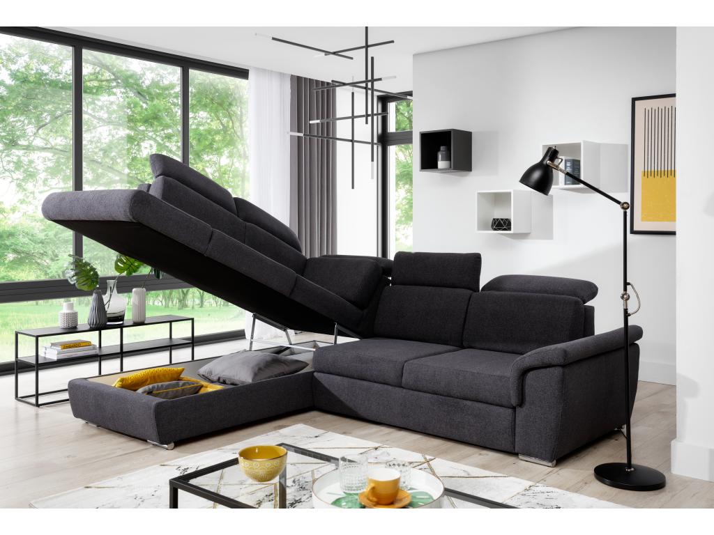 Canapé angle gauche convertible tissu jaune avec appuis-tête réglables Boisona 260cm QIKK79236