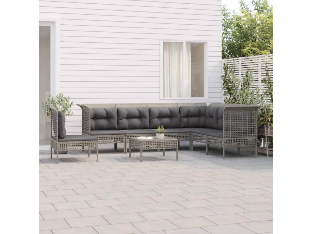 Salon de jardin 8 pièces avec coussins Gris Résine tressée JTFV95901