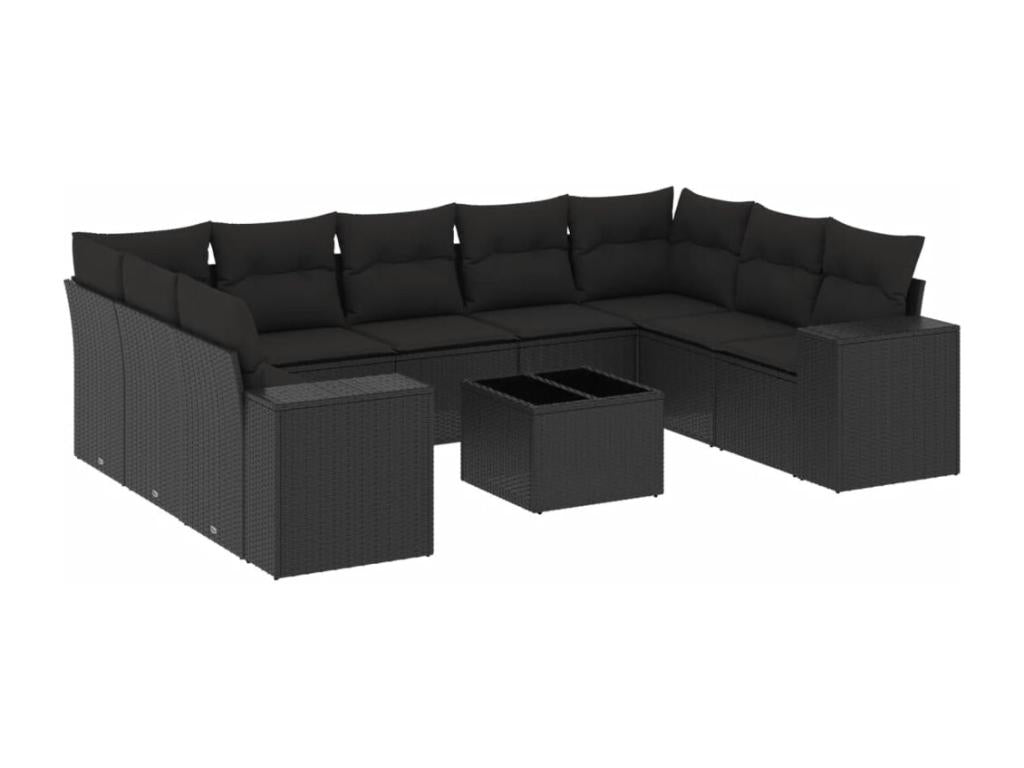 Salon de jardin 10 pcs avec coussins noir résine tressée SGMC95001