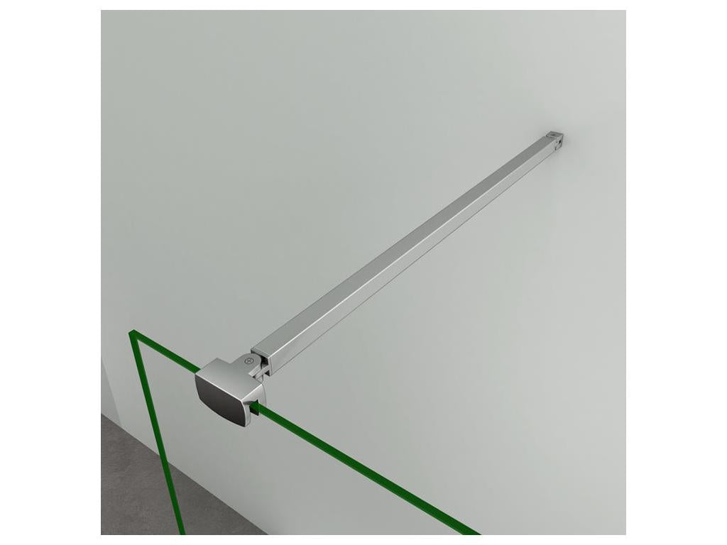 Paroi de douche à l'italienne 110x200cm avec barre de fixation 90cm avec grande pince - Chromé - Verre 8mm trempé transparent BMAI17562