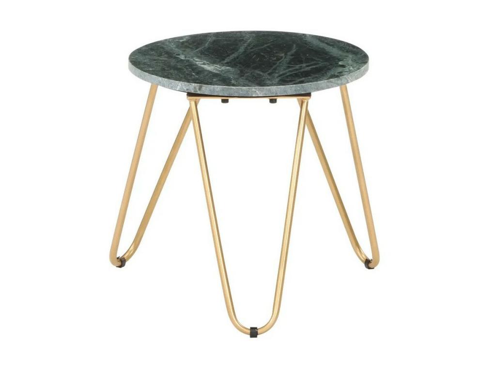 Table d'appoint effet marbre vert et pieds métal doré Boisona D 40cm GKRN57124