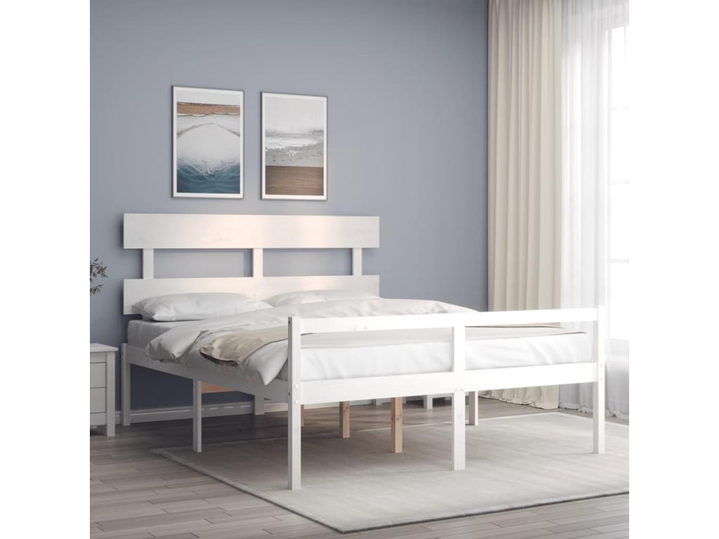 Cadre de lit avec tête de lit blanc 160x200 cm bois massif GXAY58162
